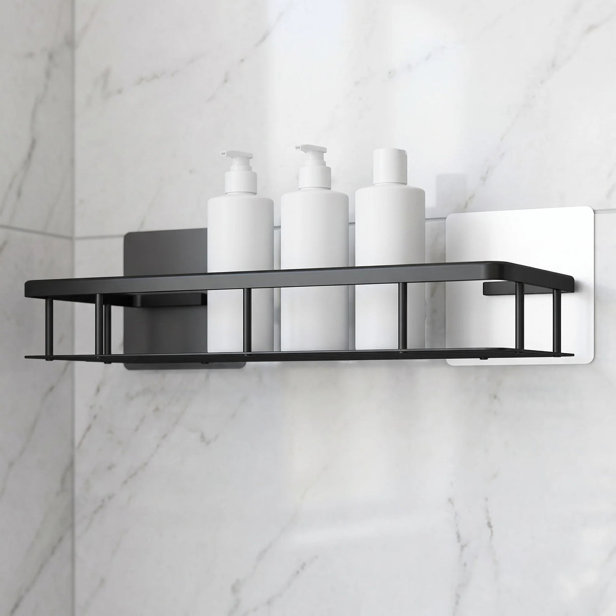 Adhesive Shower Shelf, No Drilling, Black or Silver