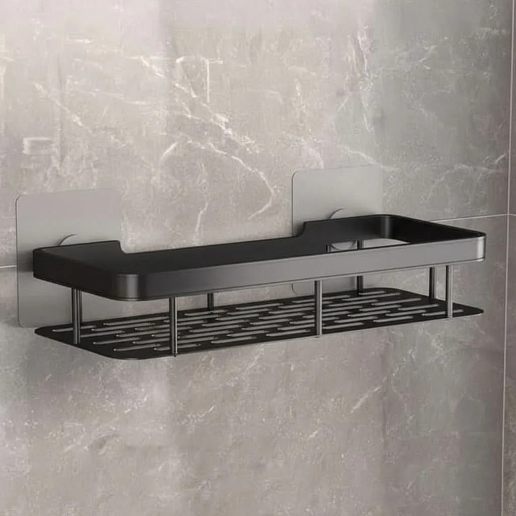 Adhesive Shower Shelf, No Drilling, Black or Silver