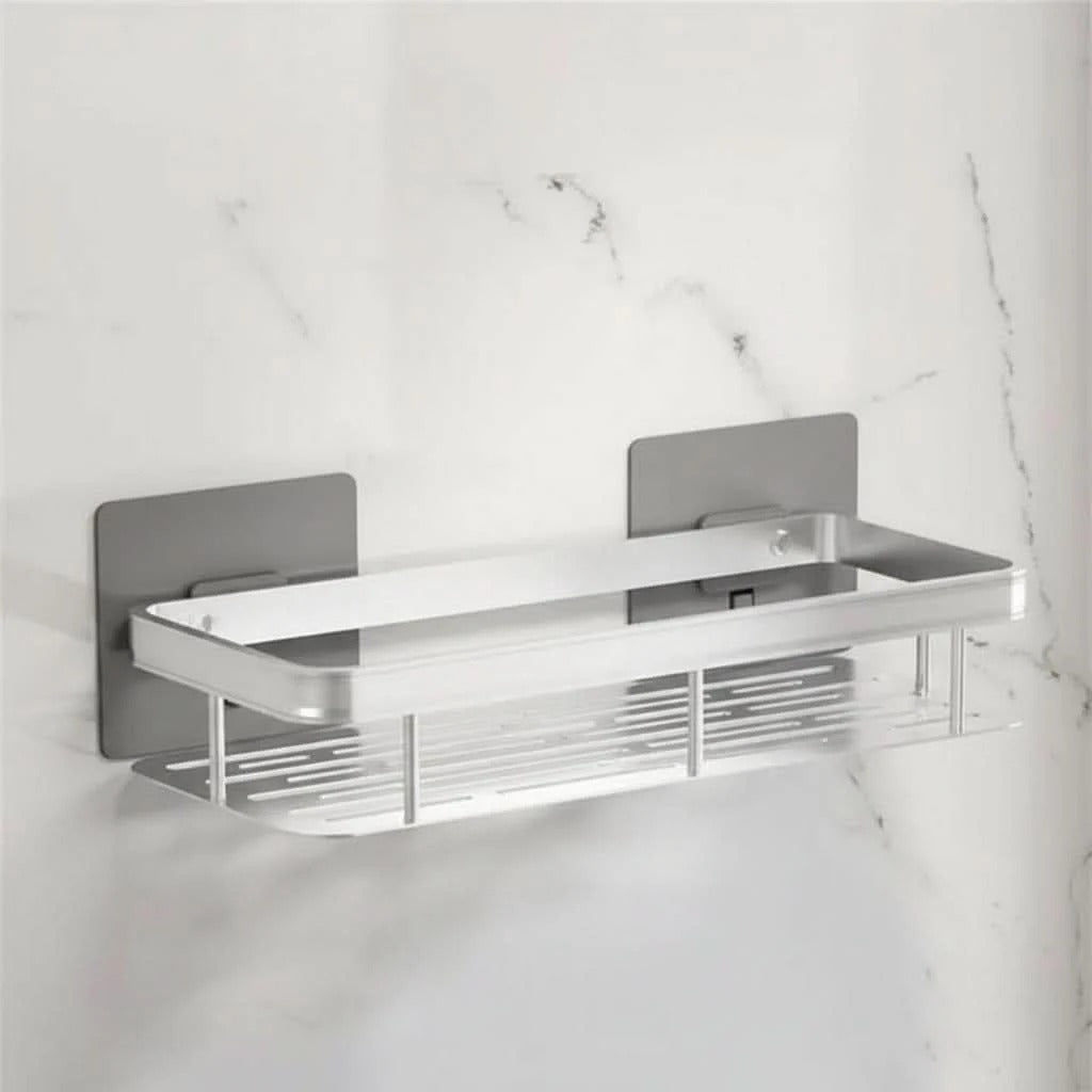 Adhesive Shower Shelf, No Drilling, Black or Silver