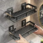 Adhesive Shower Shelf, No Drilling, Black or Silver