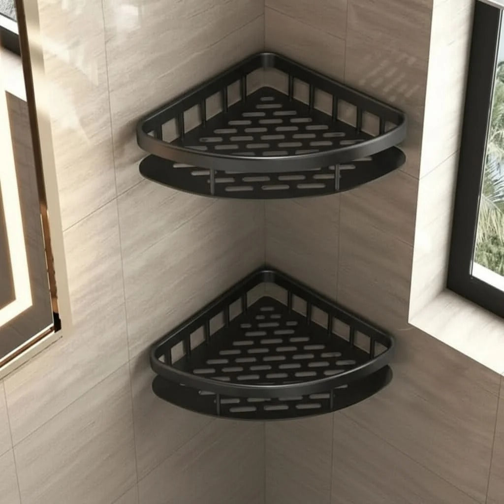 Adhesive Shower Shelf, No Drilling, Black or Silver