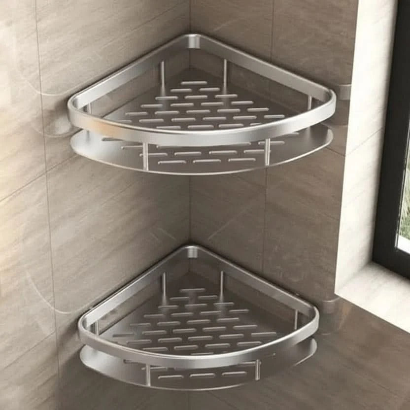 Adhesive Shower Shelf, No Drilling, Black or Silver