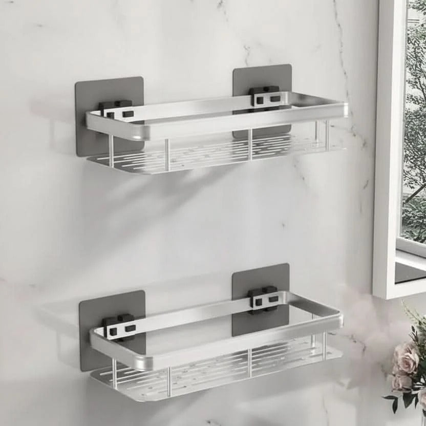 Adhesive Shower Shelf, No Drilling, Black or Silver