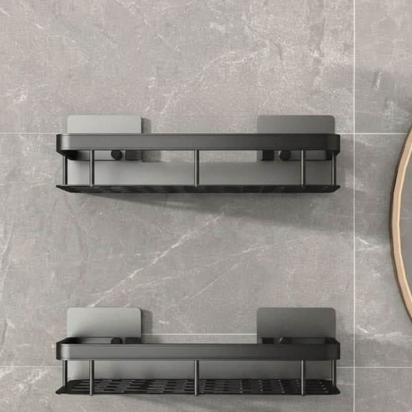 Adhesive Shower Shelf, No Drilling, Black or Silver
