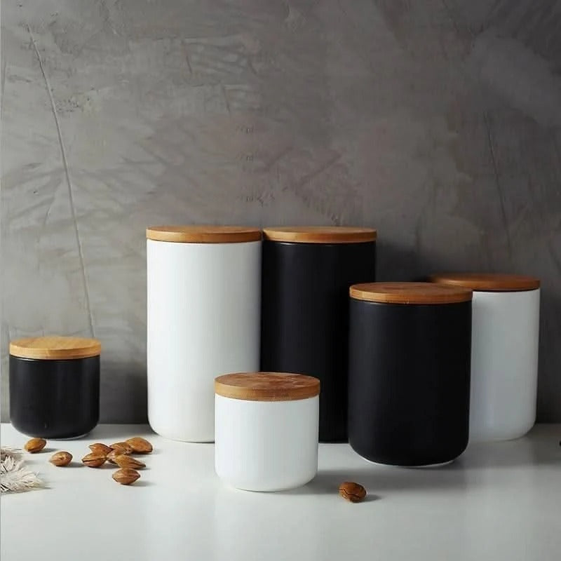 Ceramic Storage Jar with Bamboo Lid, Three Sizes
