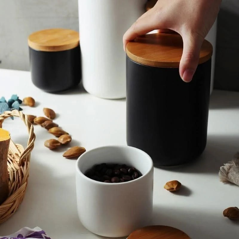 Ceramic Storage Jar with Bamboo Lid, Three Sizes