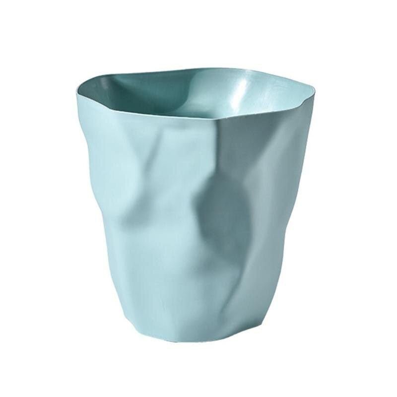 Crinkled Design Waste Basket, Six Colors, Sea Green