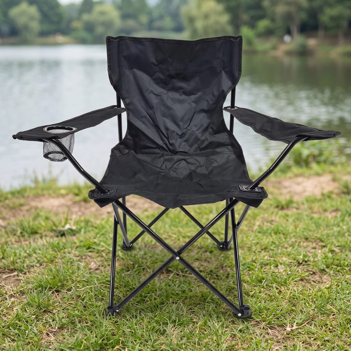 Folding Camping Chair with Armrests and Cup Holder