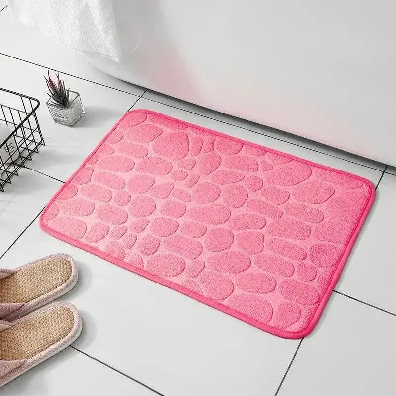 Memory Foam Bath Mat with Pebble Texture, Bright Pink