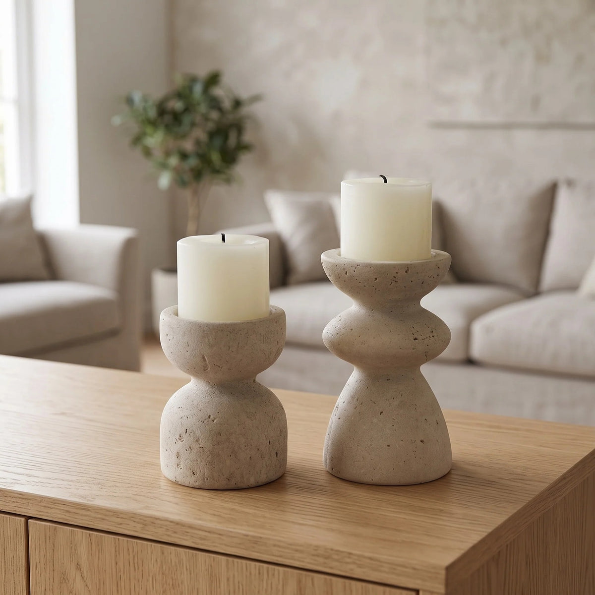 Natural Travertine Candle Holder, Small or Large