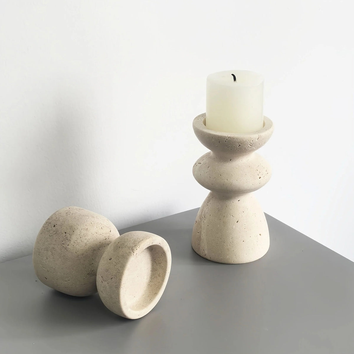 Natural Travertine Candle Holder, Small or Large