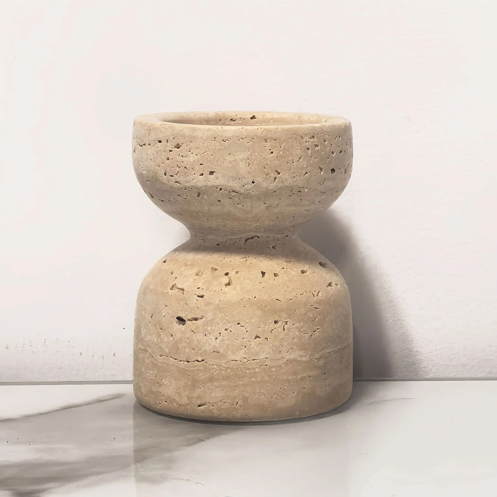 Natural Travertine Candle Holder, Small or Large