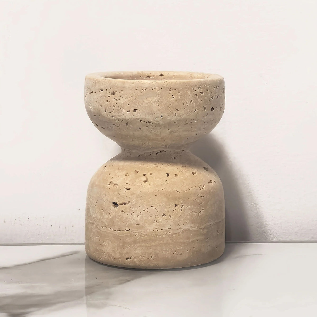 Natural Travertine Candle Holder, Small or Large