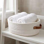 Oval Woven Cotton Rope Storage Basket with Handles