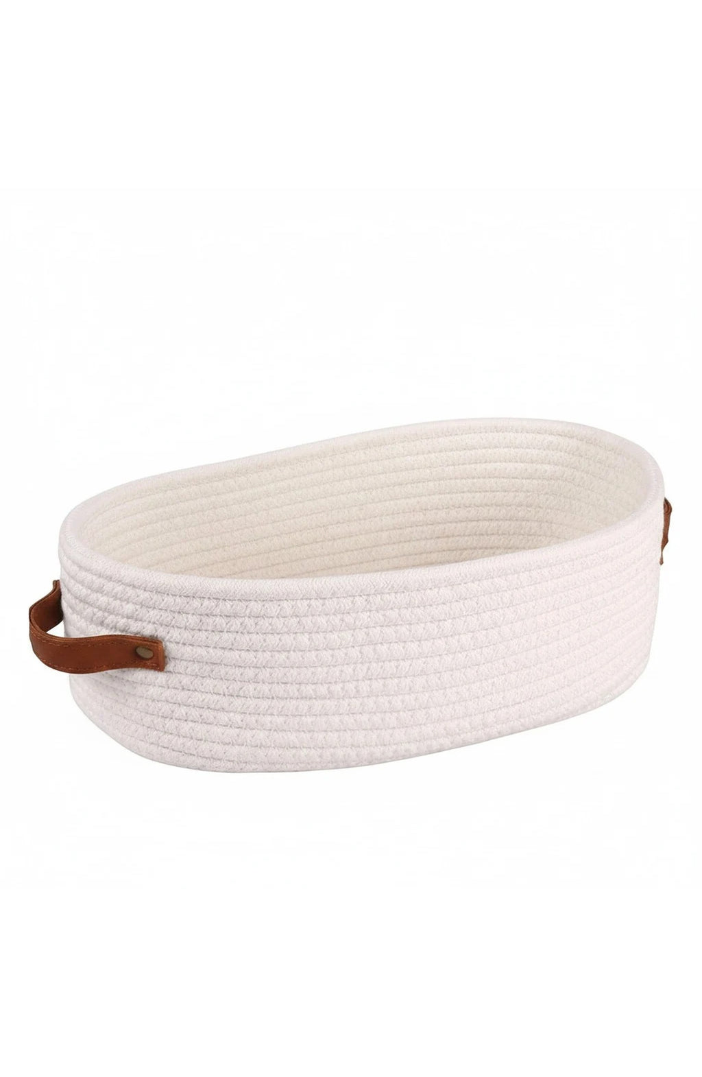 Oval Woven Cotton Rope Storage Basket with Handles