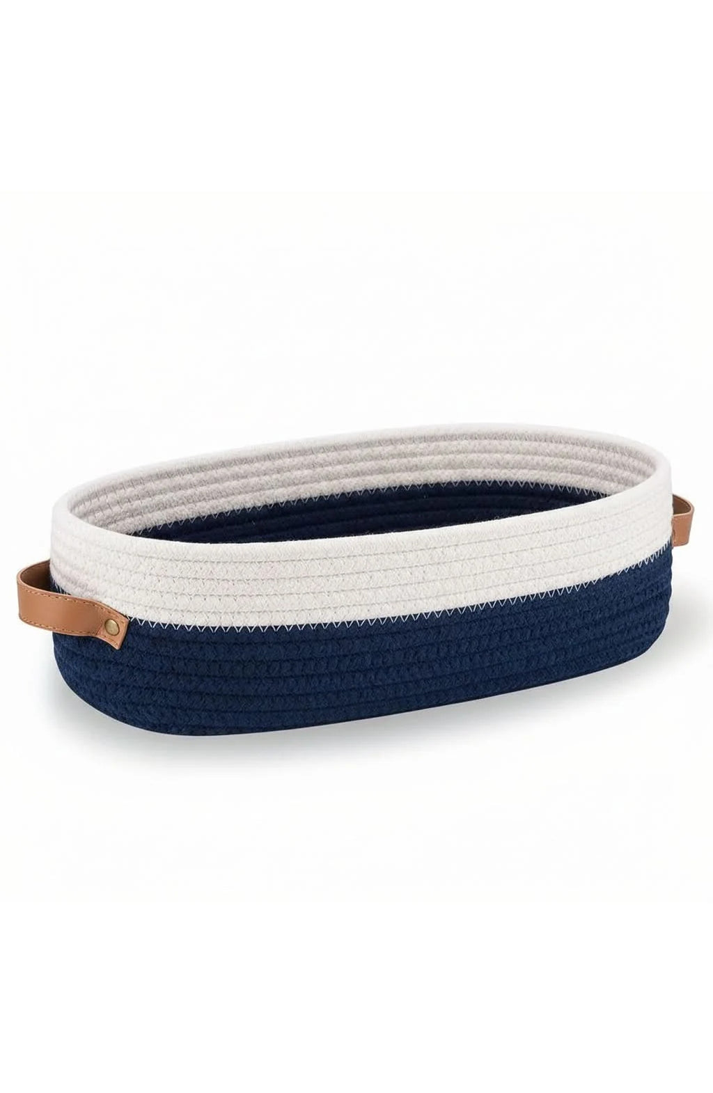 Oval Woven Cotton Rope Storage Basket with Handles
