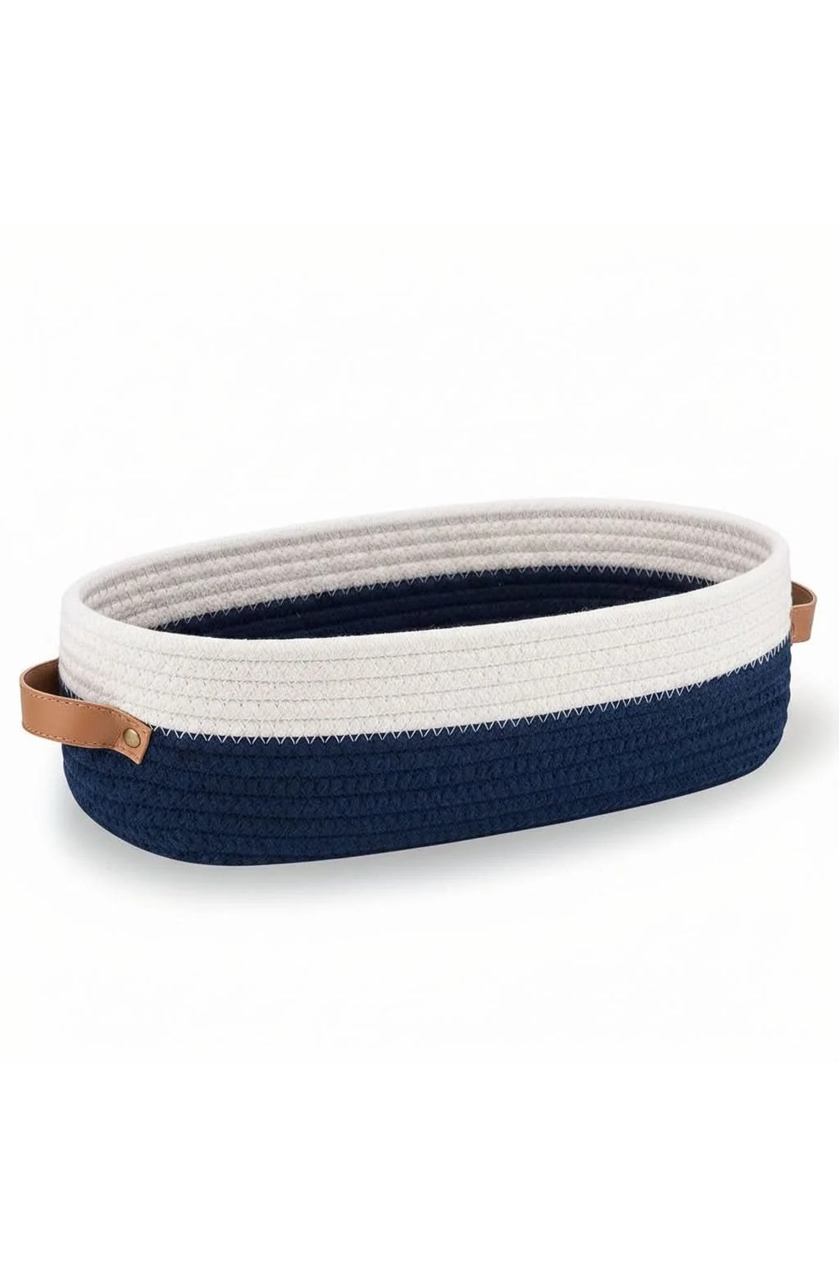 Oval Woven Cotton Rope Storage Basket with Handles