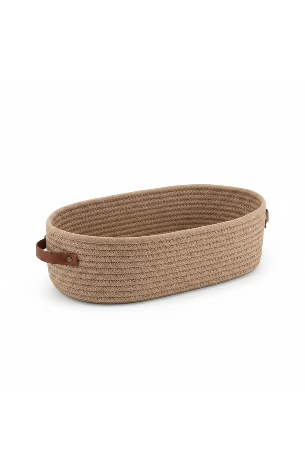 Oval Woven Cotton Rope Storage Basket with Handles