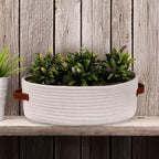 Oval Woven Cotton Rope Storage Basket with Handles