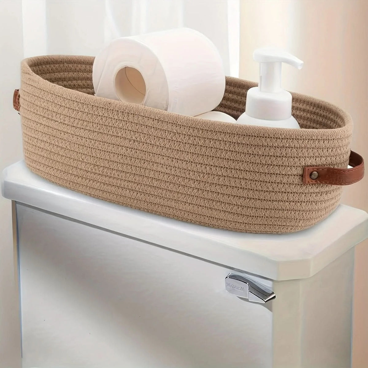 Oval Woven Cotton Rope Storage Basket with Handles