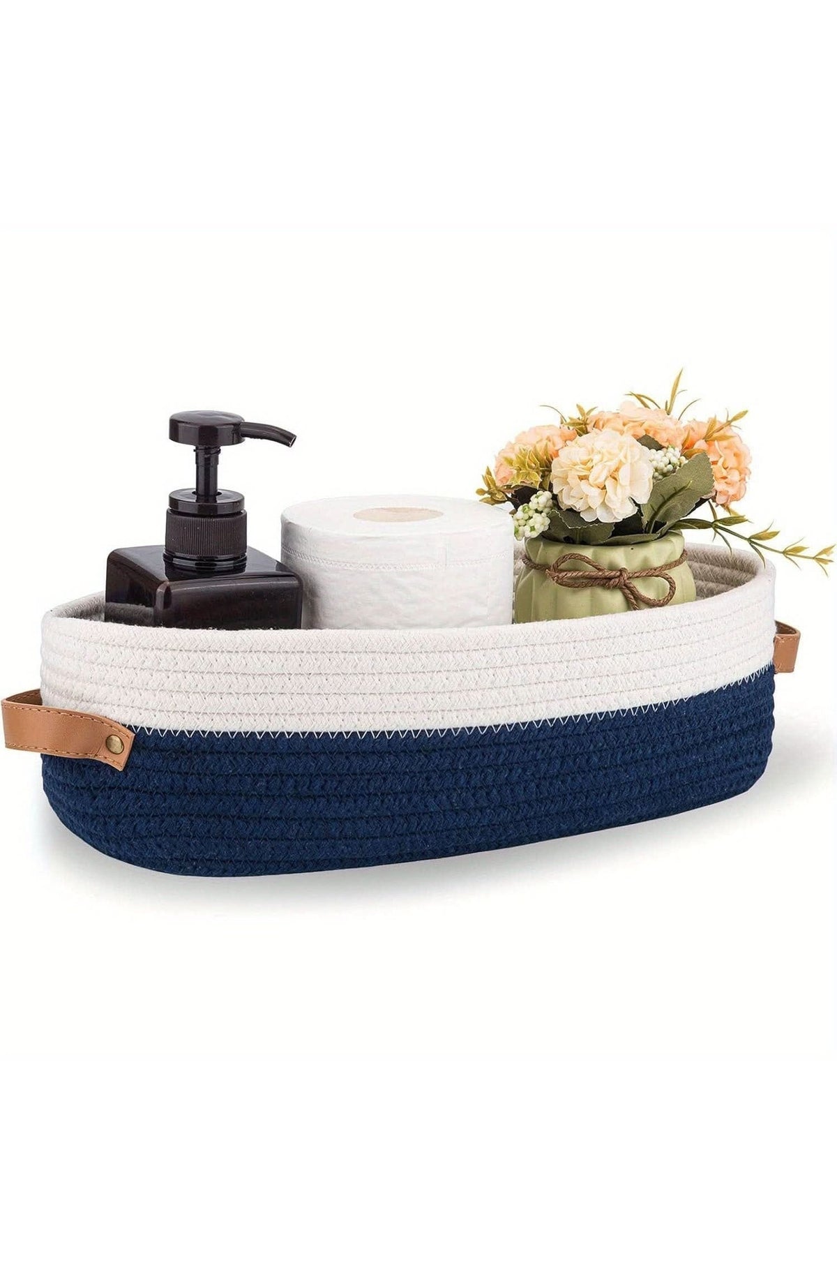 Oval Woven Cotton Rope Storage Basket with Handles