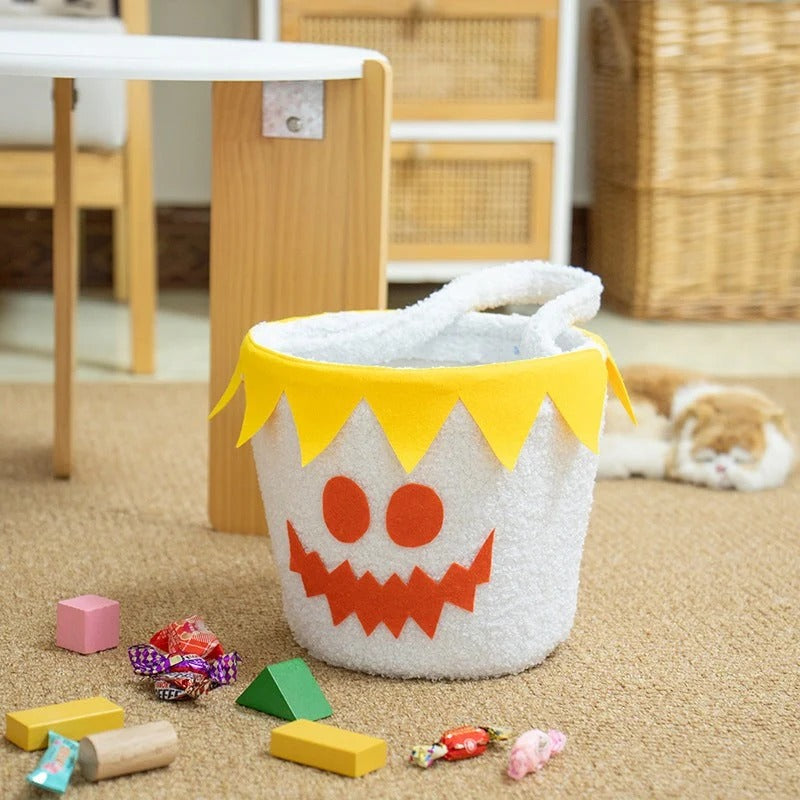 Plush Halloween Candy Basket with Pumpkin Face