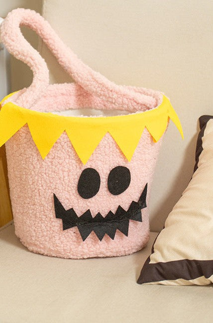 Plush Halloween Candy Basket with Pumpkin Face, Pink