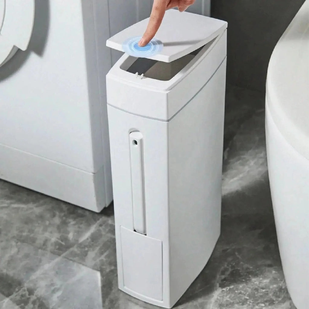 Slim Bathroom Bin with Built-In Toilet Brush