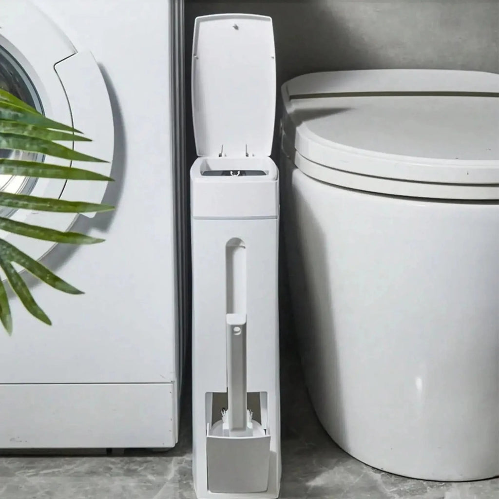 Slim Bathroom Bin with Built-In Toilet Brush