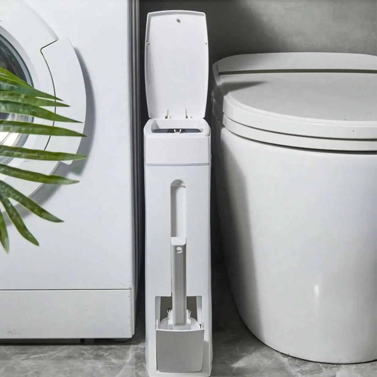 Slim Bathroom Bin with Built-In Toilet Brush