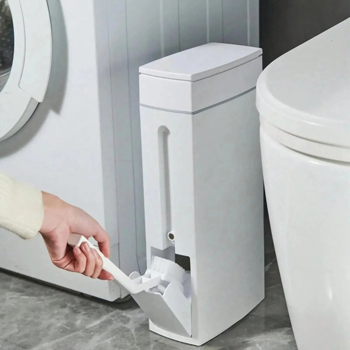 Slim Bathroom Bin with Built-In Toilet Brush
