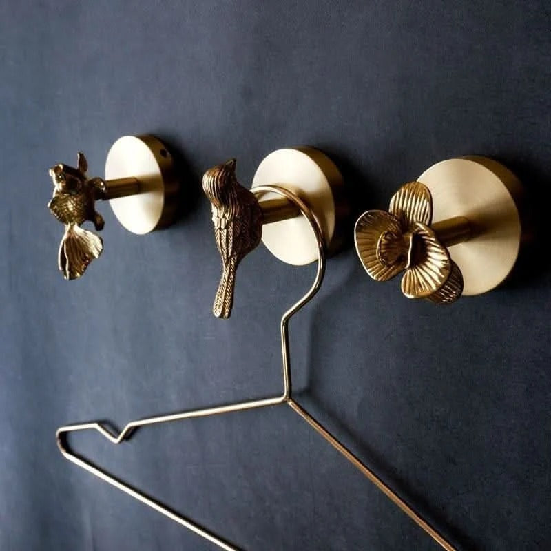 Solid Brass Wall Hook, Eight Animal and Flower Shapes