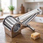 Stainless Steel Rotary Cheese Grater with Interchangeable Drums