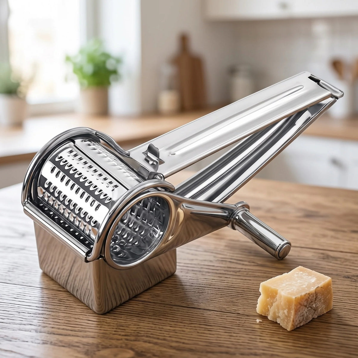 Stainless Steel Rotary Cheese Grater with Interchangeable Drums