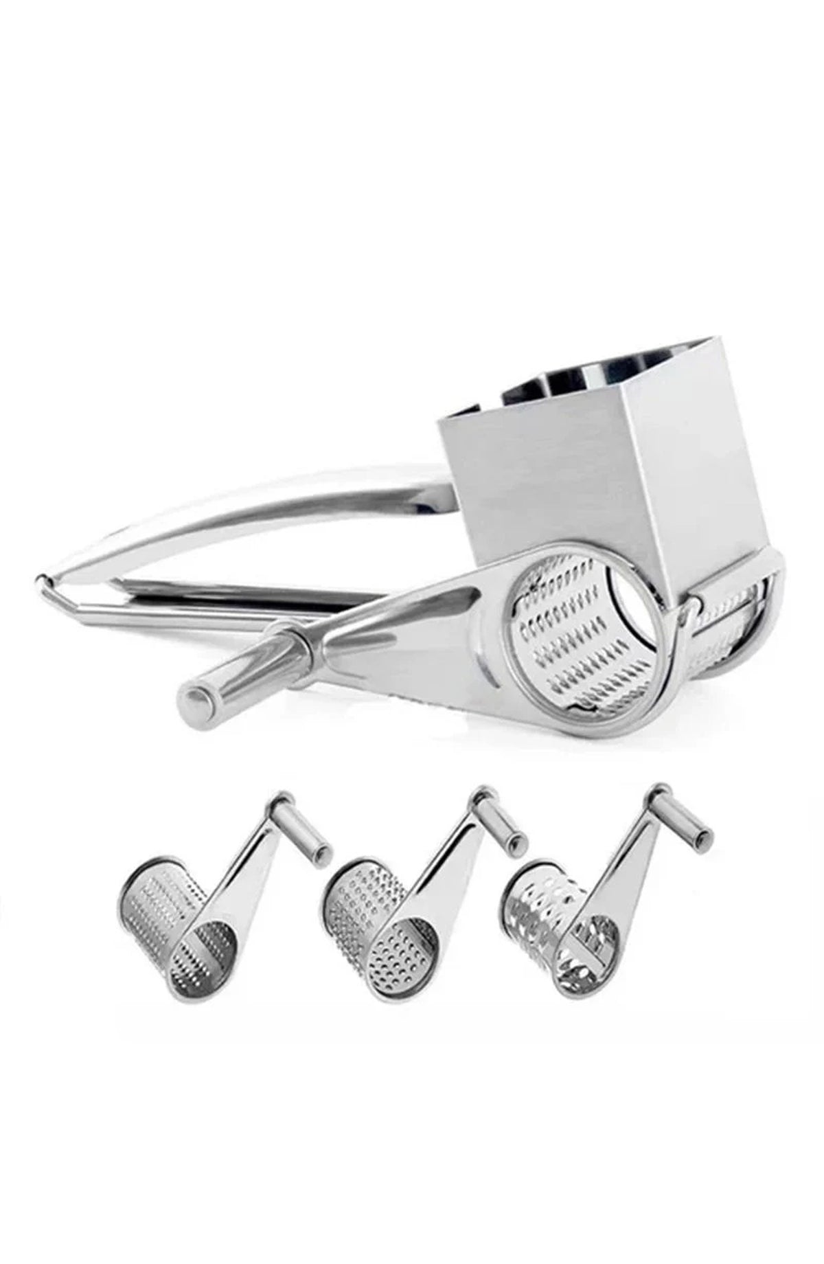 Stainless Steel Rotary Cheese Grater with Interchangeable Drums
