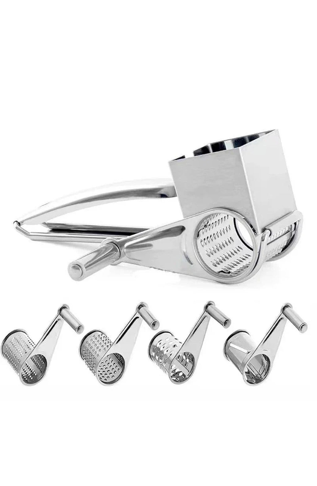 Stainless Steel Rotary Cheese Grater with Interchangeable Drums