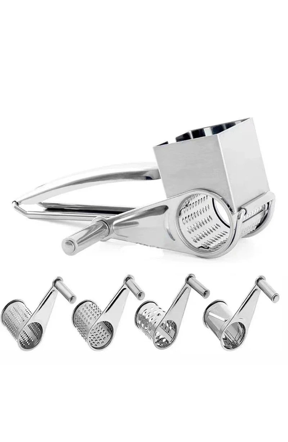 Stainless Steel Rotary Cheese Grater with Interchangeable Drums