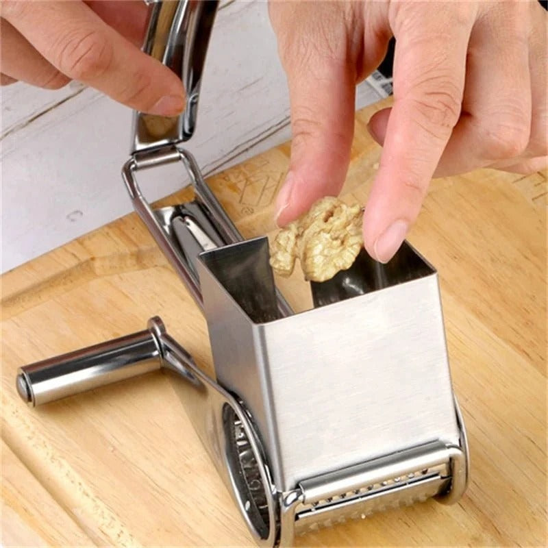 Stainless Steel Rotary Cheese Grater with Interchangeable Drums