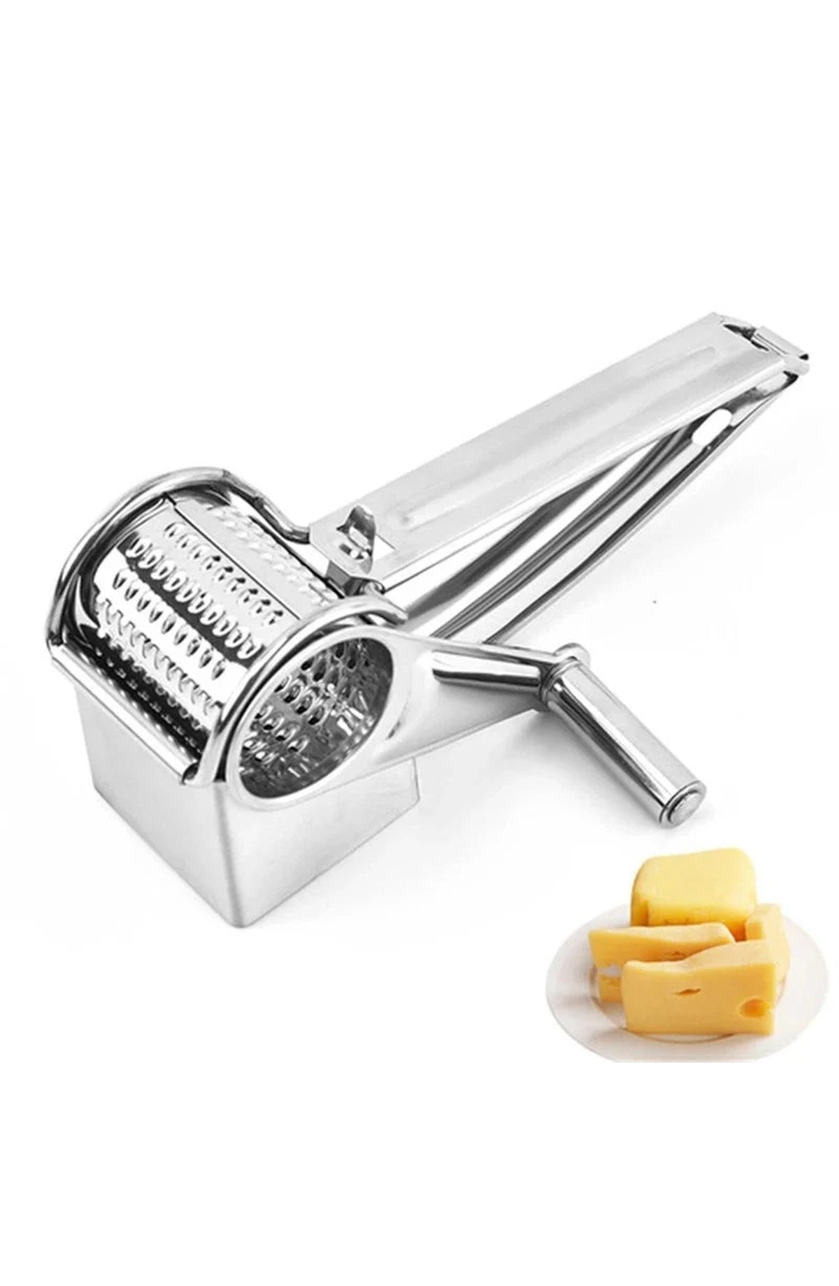 Stainless Steel Rotary Cheese Grater with Interchangeable Drums